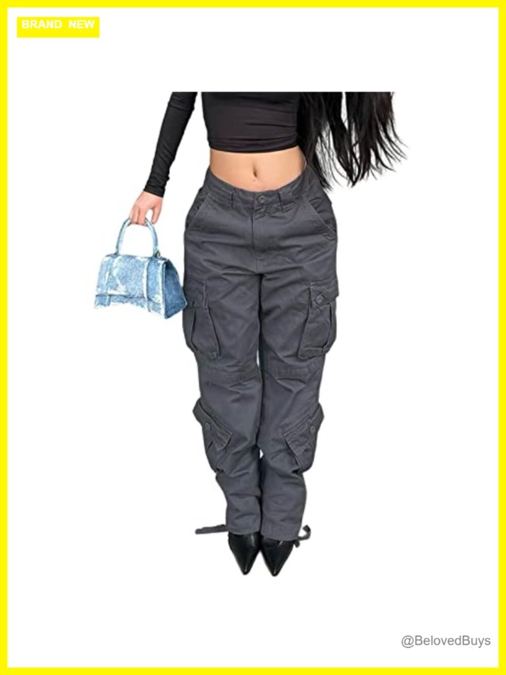 High Waisted Cargo Jeans Wide Leg Baggy Y2k Streetwear Denim Pants with Pockets